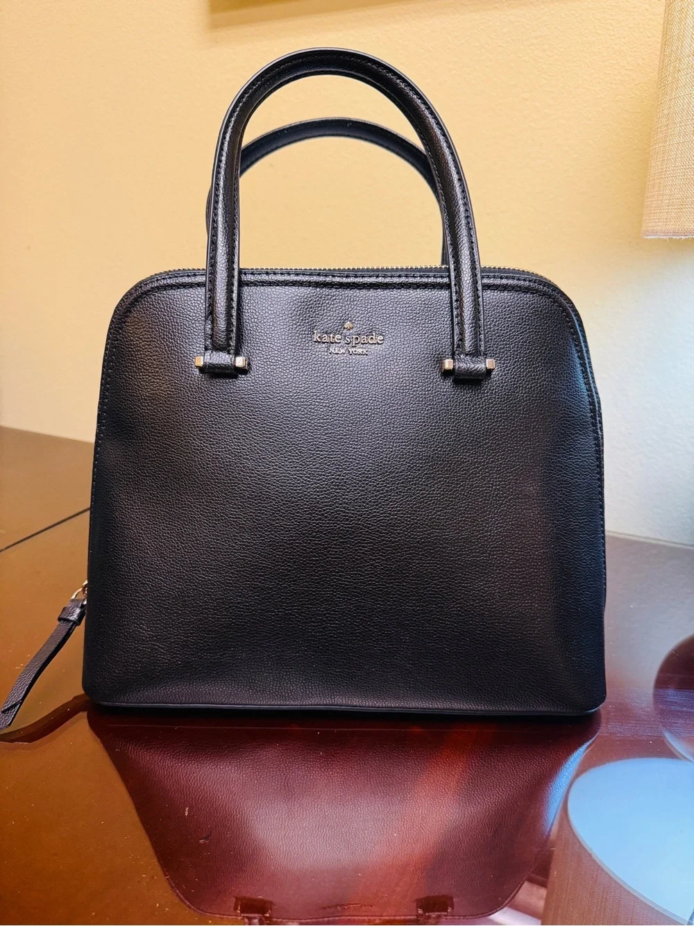 kate spade Black Leather Dome Satchel with Top Handles